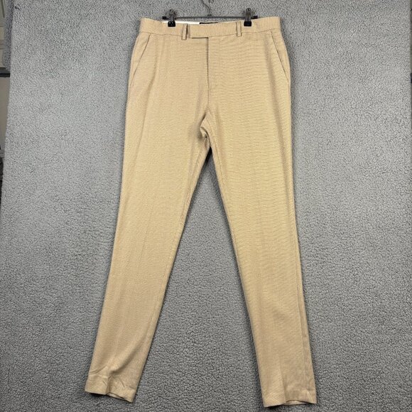 Asos Pants Mens Size 34x34 Beige Canvas Slim Fit Tapered Leg Chino Linen Blend - Picture 1 of 12